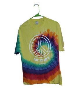 Mens Eat At Ed's Chicago Tie-Dye Peace Shirt - Yellow Multi Size Large